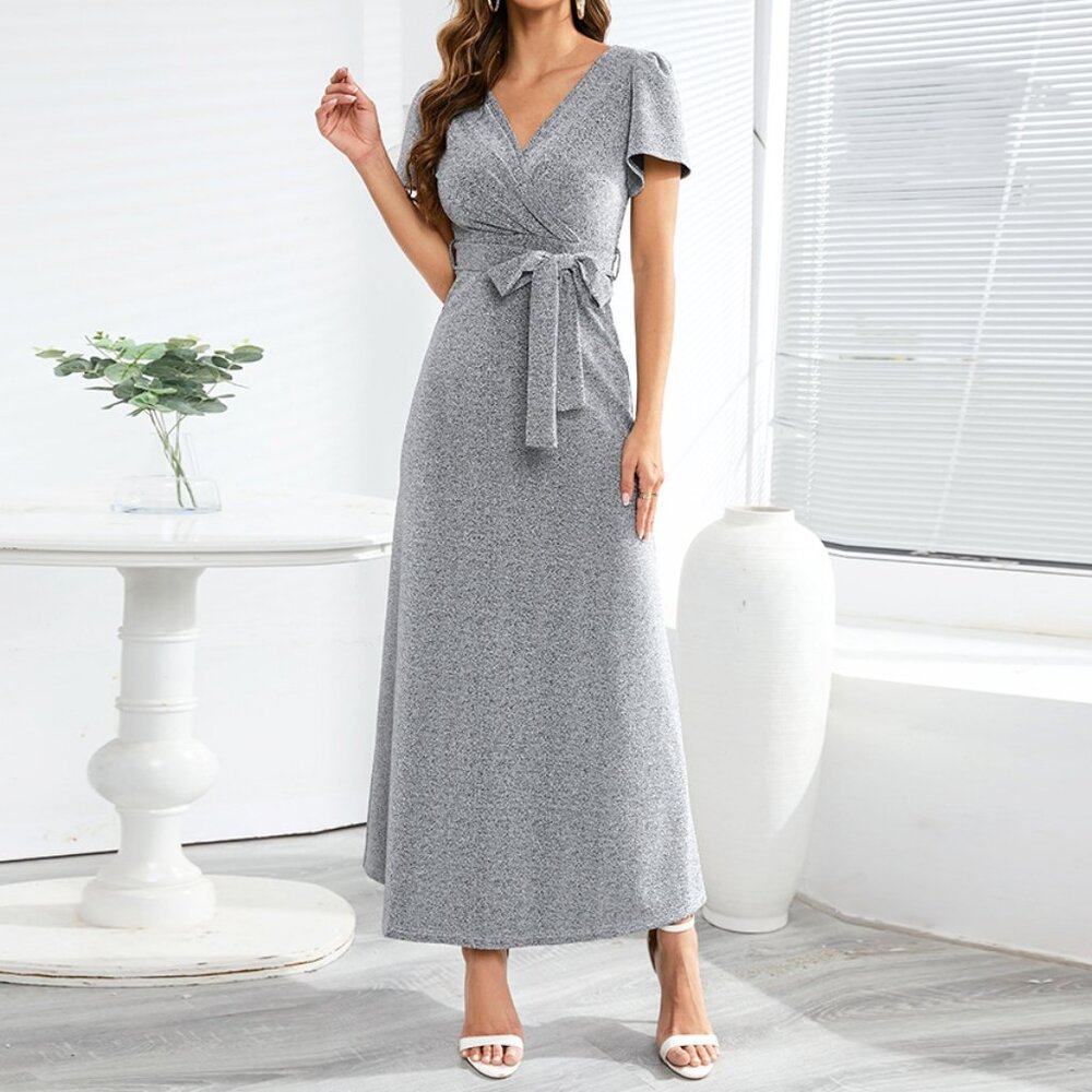 🍪Dress V-neck slim dress long dress lace-up dress